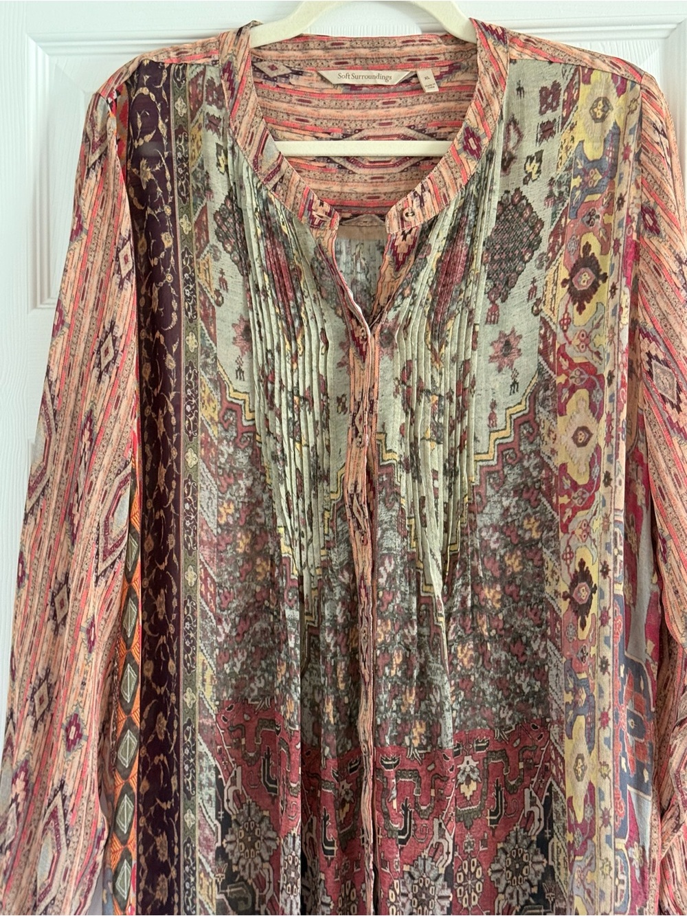 Soft Surroundings Sheer Boho Printed Long-Sleeve Tunic Top - Multicolor XL - Picture 5 of 8
